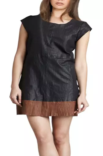 women's lambskin mini leather dress sleeveless cut elegant