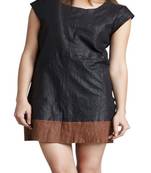 women's lambskin mini leather dress sleeveless cut elegant
