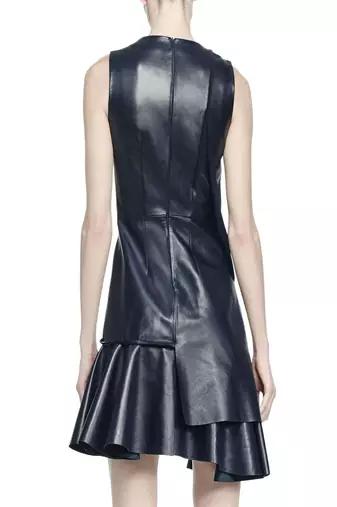 women's lambskin leather dress short sleeve design stylish