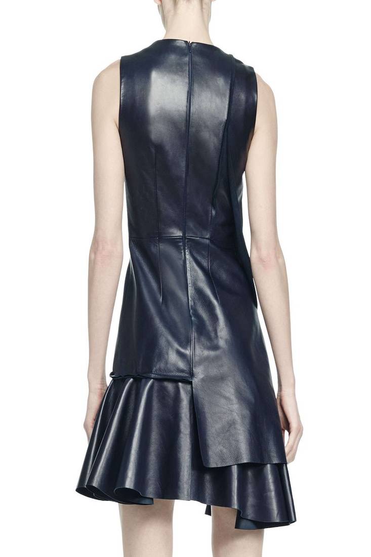 women’s lambskin genuine leather bodycon dress fit & flare short sleeve dress