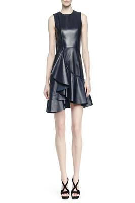 women's lambskin leather dress short sleeve design stylish 1