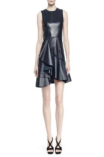 women's lambskin leather dress short sleeve design stylish