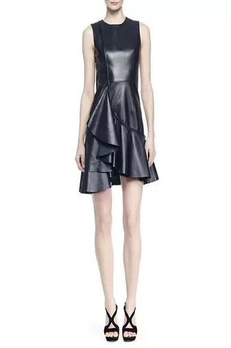 women's lambskin leather dress short sleeve design stylish