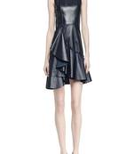 women's lambskin leather dress short sleeve design stylish