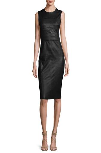 women's lambskin mini leather dress sleeveless fit elegant