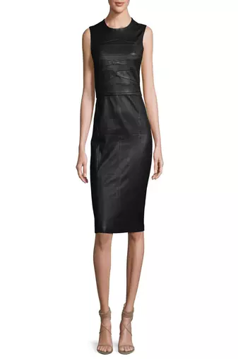 women's lambskin mini leather dress sleeveless fit elegant