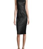 women's lambskin mini leather dress sleeveless fit elegant