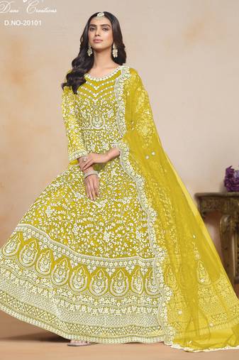 YELLOW  HEAVY NET GOWN 