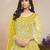 YELLOW COLOR CORDING WORK HEAVY NET SEMI STICHED DESIGNER GOWN 