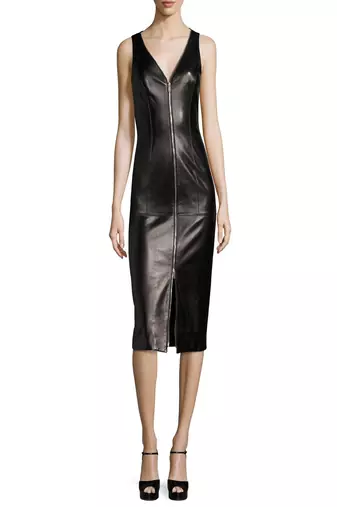 women's lambskin mini leather dress sleeveless cut sophisticated