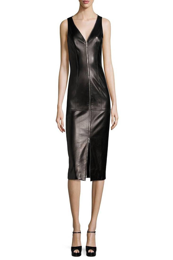 women’s lambskin genuine leather bodycon dress sleeveless mini leather dress 