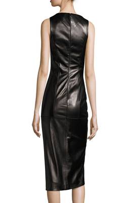 women's lambskin mini leather dress sleeveless cut sophisticated 2