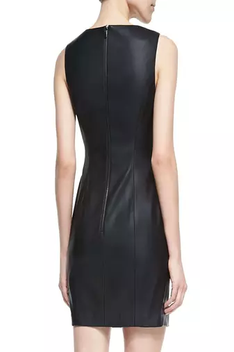 women's lambskin mini leather dress sleeveless fit sophisticated