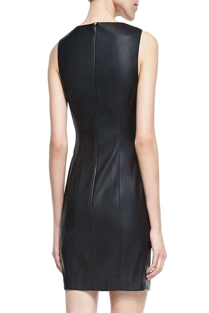 women's lambskin mini leather dress sleeveless fit sophisticated