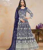 BLUE COLOR CORDING WORK HEAVY NET SEMI STICHED DESIGNER GOWN 