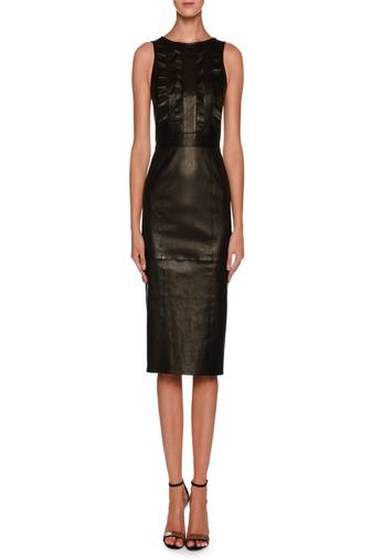 women's lambskin mini leather dress sleeveless cut classic