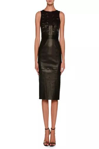women's lambskin mini leather dress sleeveless cut classic