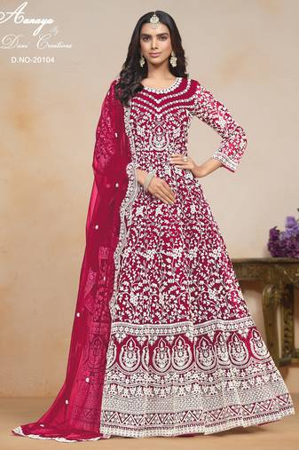 RANI COLOR CORDING WORK HEAVY NET SEMI STICHED DESIGNER GOWN 