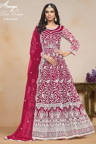 RANI COLOR CORDING WORK HEAVY NET SEMI STICHED DESIGNER GOWN 
