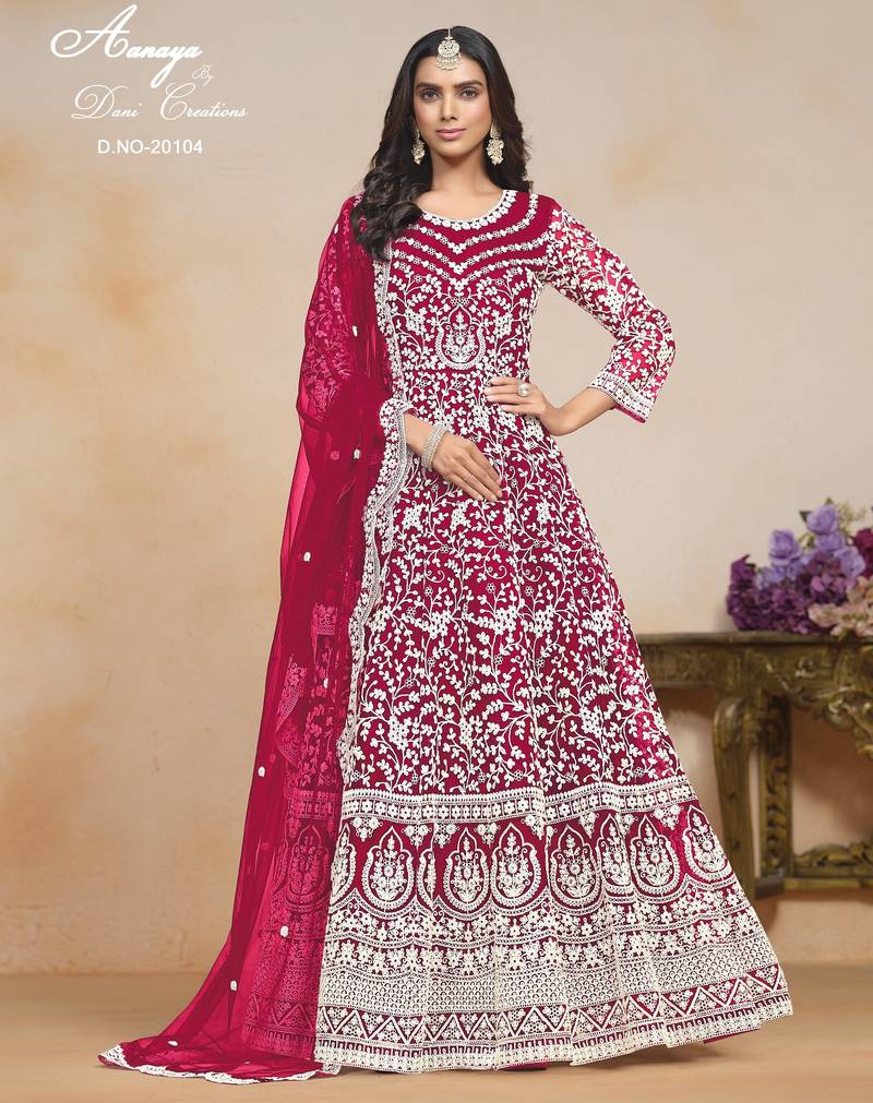 RANI COLOR CORDING WORK HEAVY NET SEMI STICHED DESIGNER GOWN 