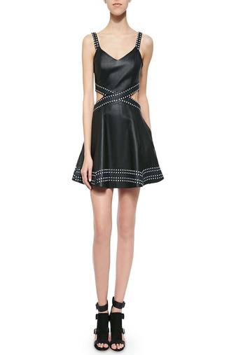 women's lambskin leather dress bold studded detailing premium