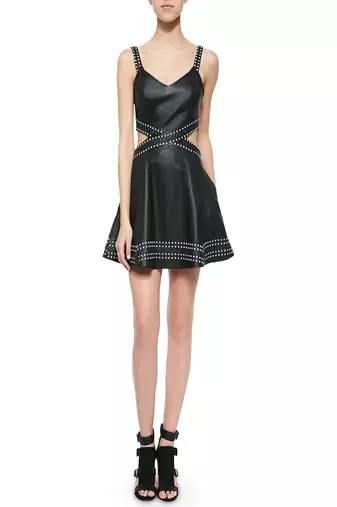 women's lambskin leather dress bold studded detailing premium