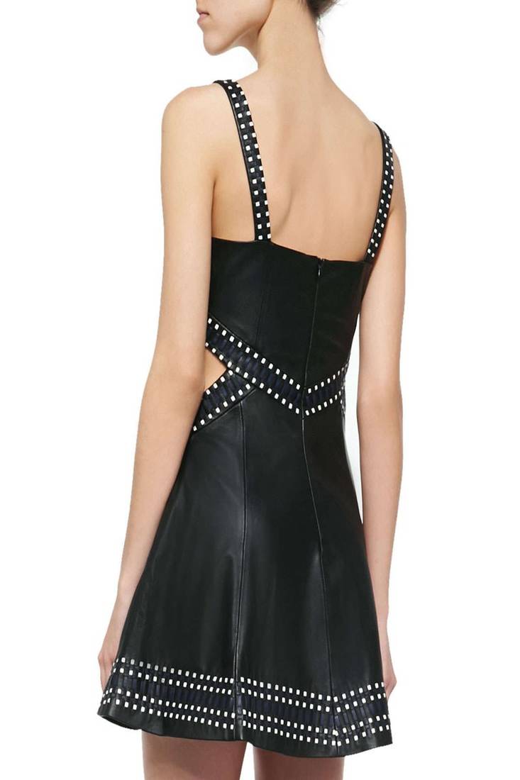 women's lambskin leather dress bold studded detailing premium