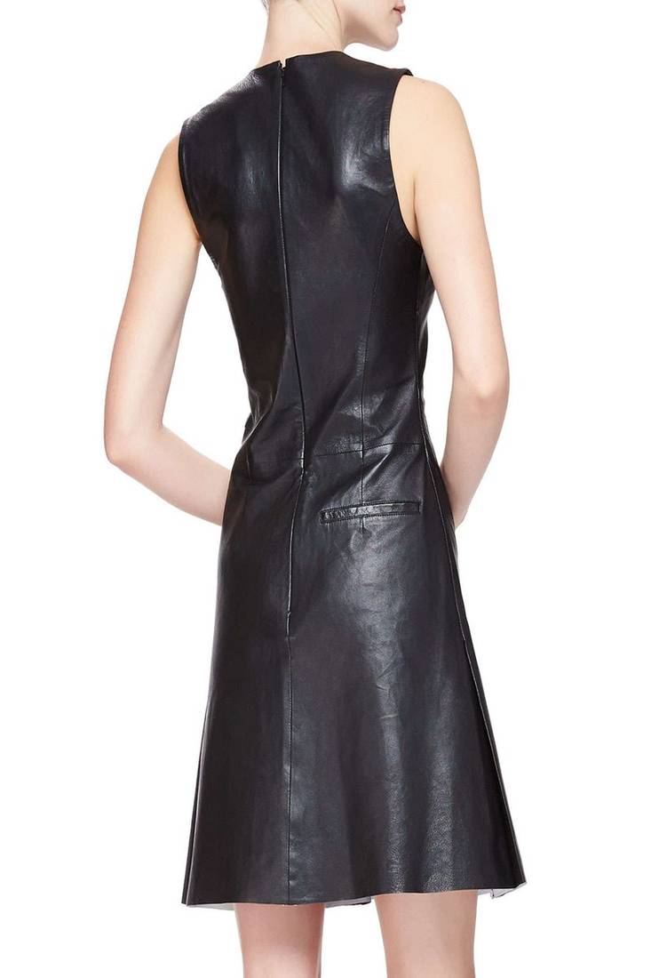 women's genuine lambskin mini leather dress form fitting bodycon style signature