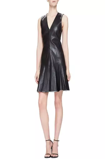 women's genuine lambskin mini leather dress form fitting bodycon style signature