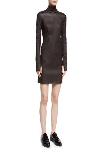 women's lambskin leather dress long sleeve design genuine