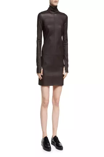 women's lambskin leather dress long sleeve design genuine
