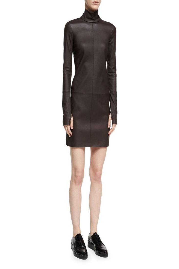 women's lambskin leather dress long sleeve design genuine