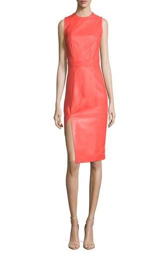 women's genuine lambskin mini leather dress form fitting bodycon style top grade