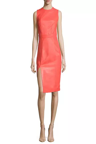 women's genuine lambskin mini leather dress form fitting bodycon style top grade