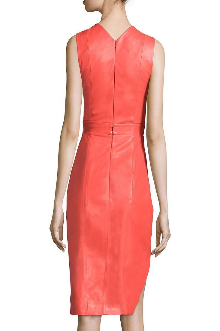 women's genuine lambskin mini leather dress form fitting bodycon style top grade