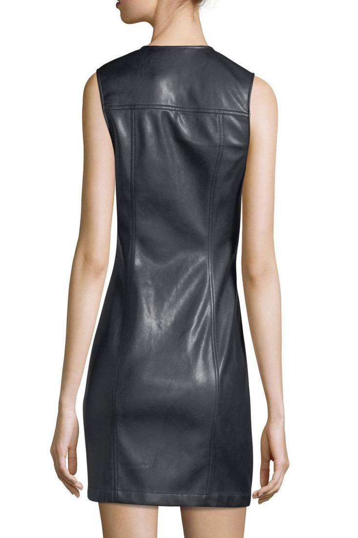 women's genuine lambskin mini leather dress form fitting bodycon style fine