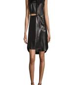 women’s lambskin genuine leather bodycon dress party wear mini sleevless dress 