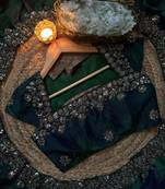 Teal Color beads work chiffon Saree