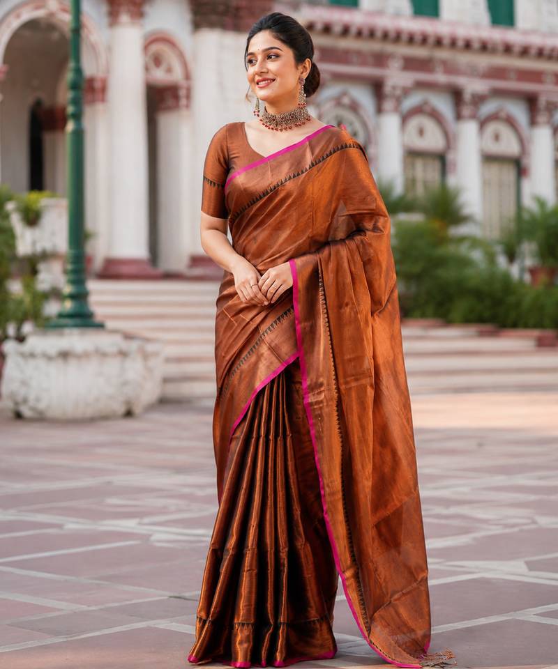  copper handloom cotton tissue saree