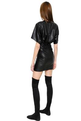women's genuine lambskin mini leather dress short sleeve design stylish 2