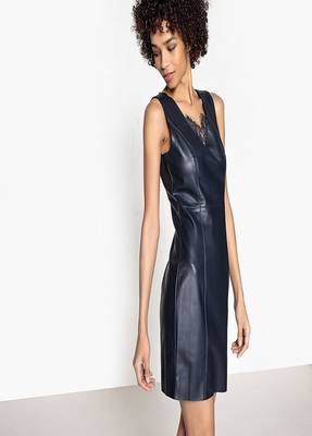 women's lambskin mini leather dress sleeveless cut versatile 2