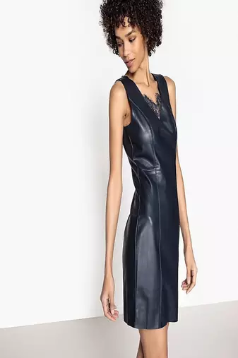 women's lambskin mini leather dress sleeveless cut versatile