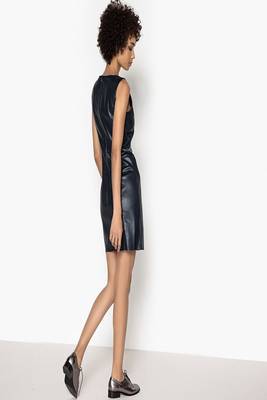women's lambskin mini leather dress sleeveless cut versatile 3
