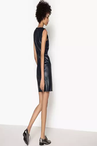 women's lambskin mini leather dress sleeveless cut versatile