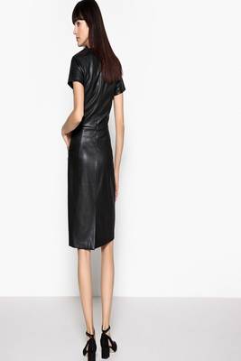 women's genuine lambskin mini leather dress short sleeve design authentic 2