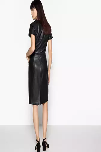 women's genuine lambskin mini leather dress short sleeve design authentic