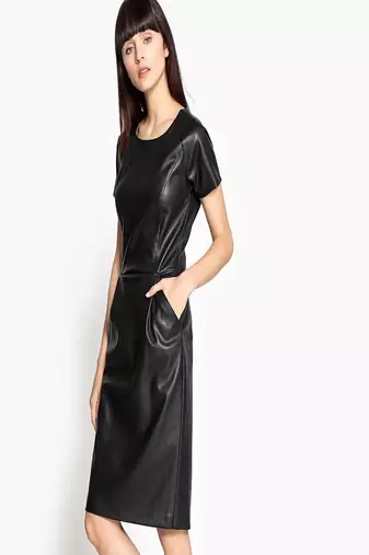 women's genuine lambskin mini leather dress short sleeve design authentic