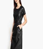 women’s lambskin genuine leather bodycon dress stylish mini short sleeve dress 