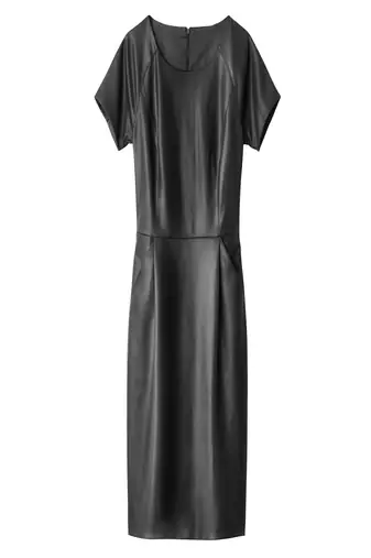 women's genuine lambskin mini leather dress short sleeve design authentic