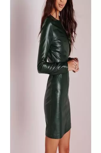women's lambskin leather dress long sleeve design refined